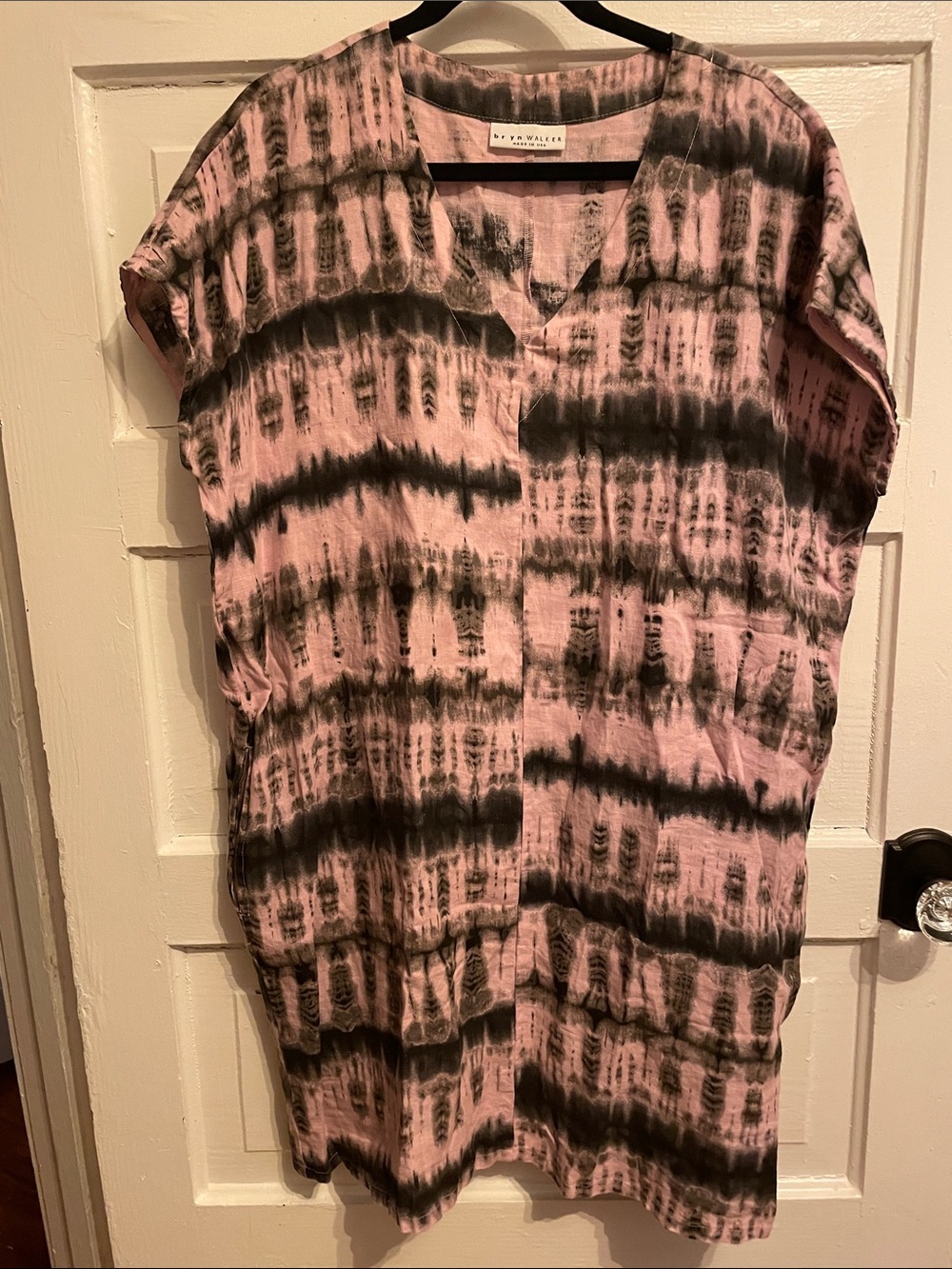 Bryn Walker Linen Pink and Black Tie-Dye Short Sleeve Tunic/Dress